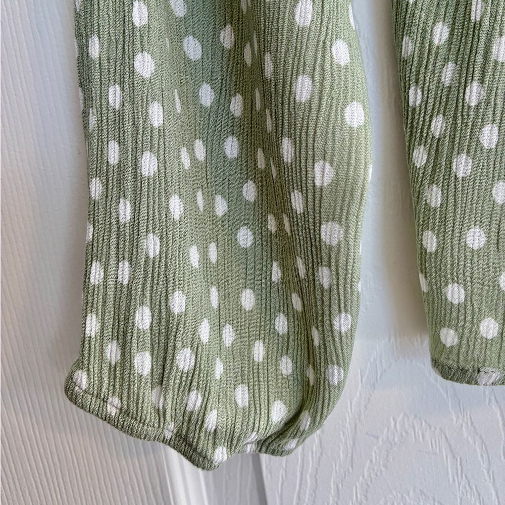 Hippie Rose Top XL Green Polka Dot Peasant  Boho Smocked Babydoll Cottagecore - Picture 5 of 11